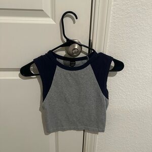 Grey and Navy Blue Sleeveless Crop Top